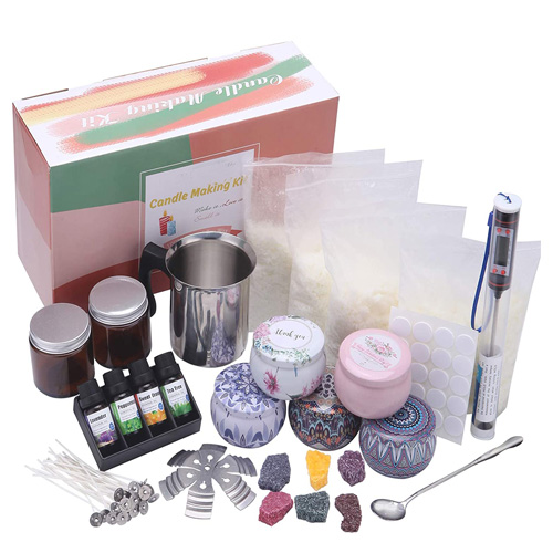DIY Candle Making Kit Supplies, Complete Beginners Set with Soy Wax, Pot, Tins, Dyes, Wicks & More