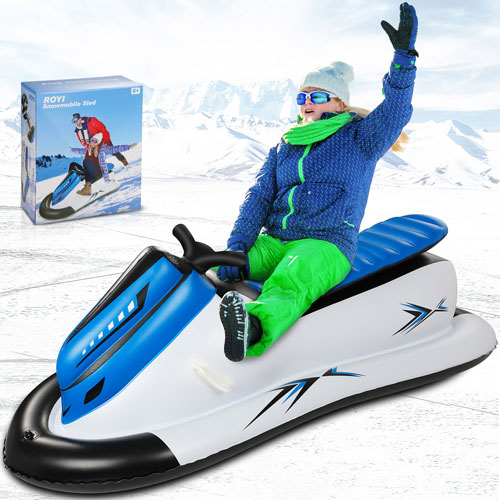 Snow Sled for Kids and Adults, Giant Inflatable Snowmobile Snow Tube Heavy-Duty for Sledding with Reinforced Handles Rope Snow Rider Winter Toys for Birthday,Thanksgiving,Christmas Outdoor Activity